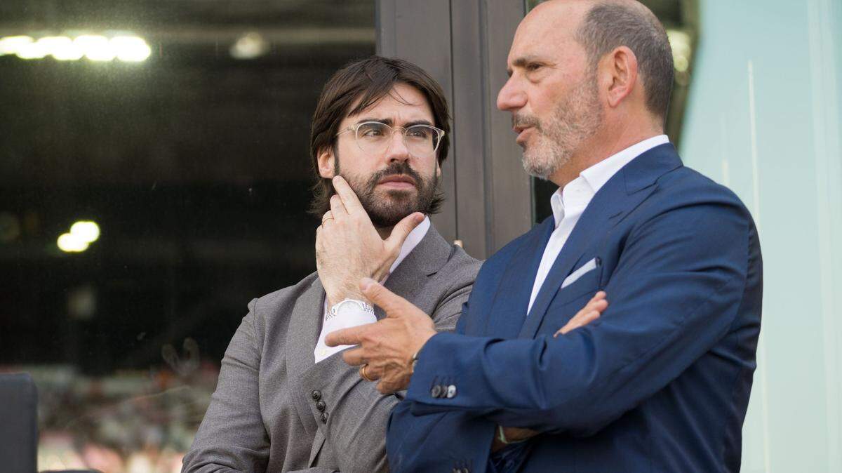 Inter Miami chief business officer Xavi Asensi (left) chats with Major League Soccer commissioner Don Garber during the 2021 season.