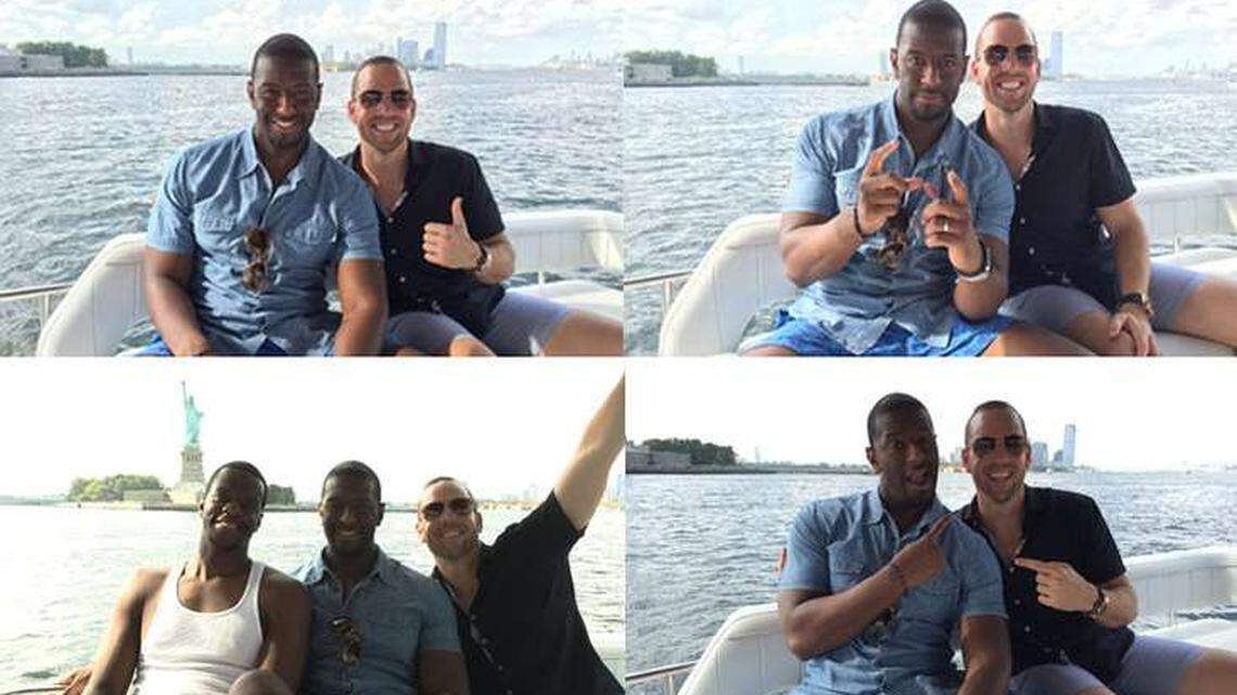 These are photos from the controversial New York City trip.  At bottom left, Andrew Gillum poses with Adam Corey and his brother, Marcus.