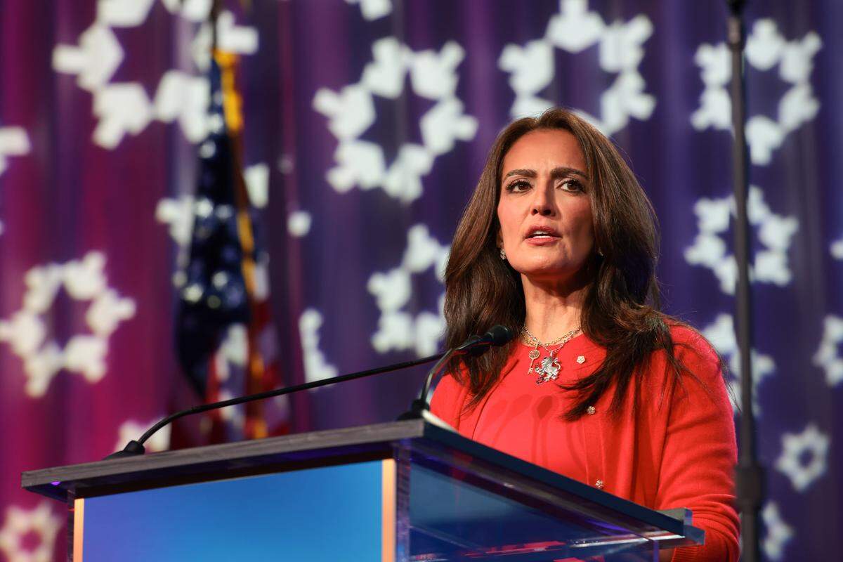 Mojdeh Khaghan Danial, general campaign chair of the Greater Miami Jewish Federation, speaks at the Federation’s Main Event in 2026. Danial came to the United States at 11-years-old during the Iranian Revolution of 1979. 