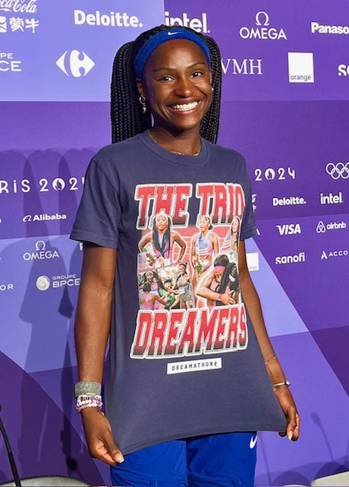 Twanisha “Tee Tee” Terry, a Liberty City native and Northwestern High graduate, after winning gold in the 4x100 relay at the Paris Olympics.