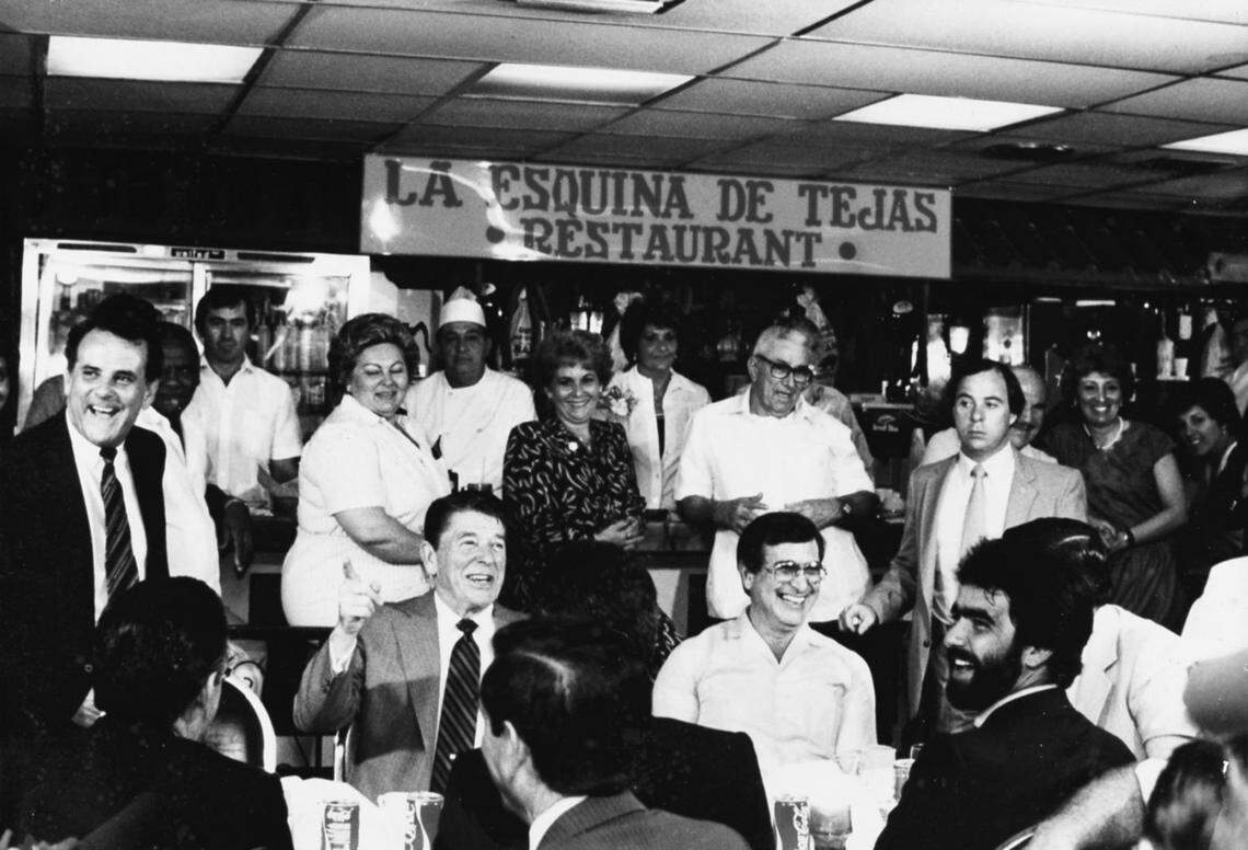 President Ronald Reagan visits La Esquina de Tejas restaurant in Little Havana in 1983.