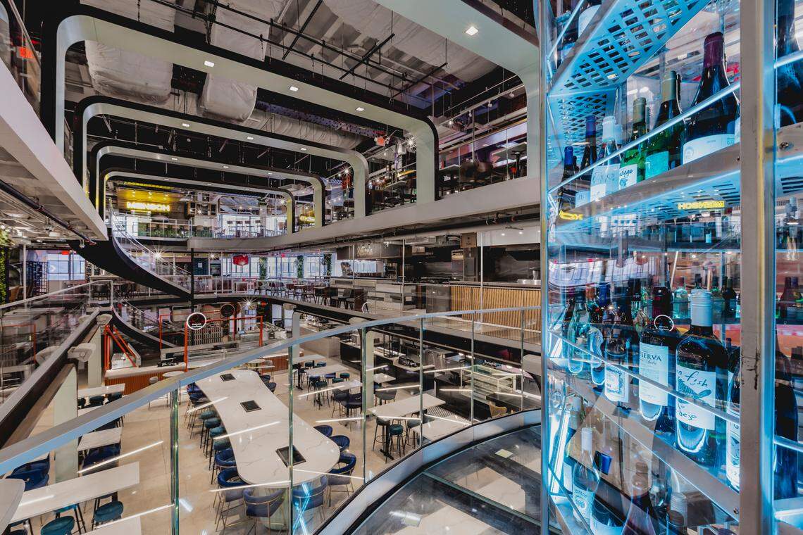 A view from the second floor wine tower at Julia & Henry’s food hall.