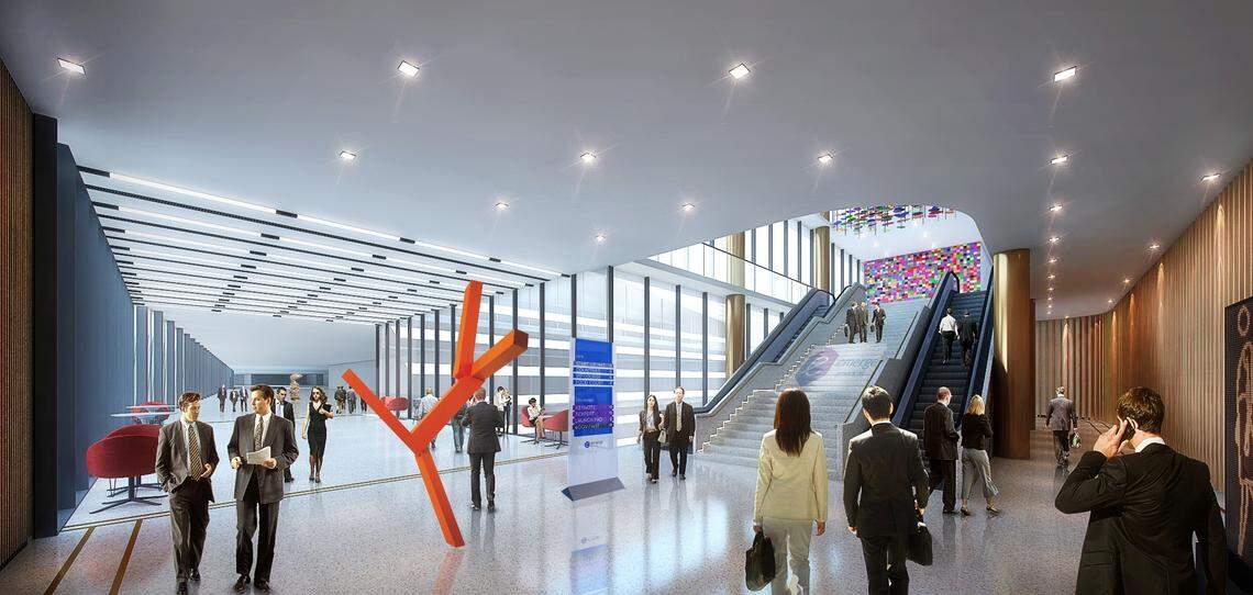 Rendering of the skybridge connecting the proposed Miami Beach convention center hotel and convention center.