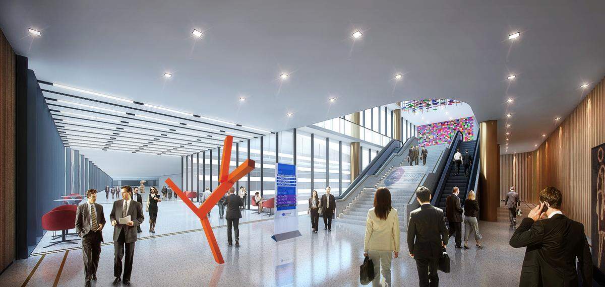 Rendering of the skybridge connecting the proposed Miami Beach convention center hotel and convention center.