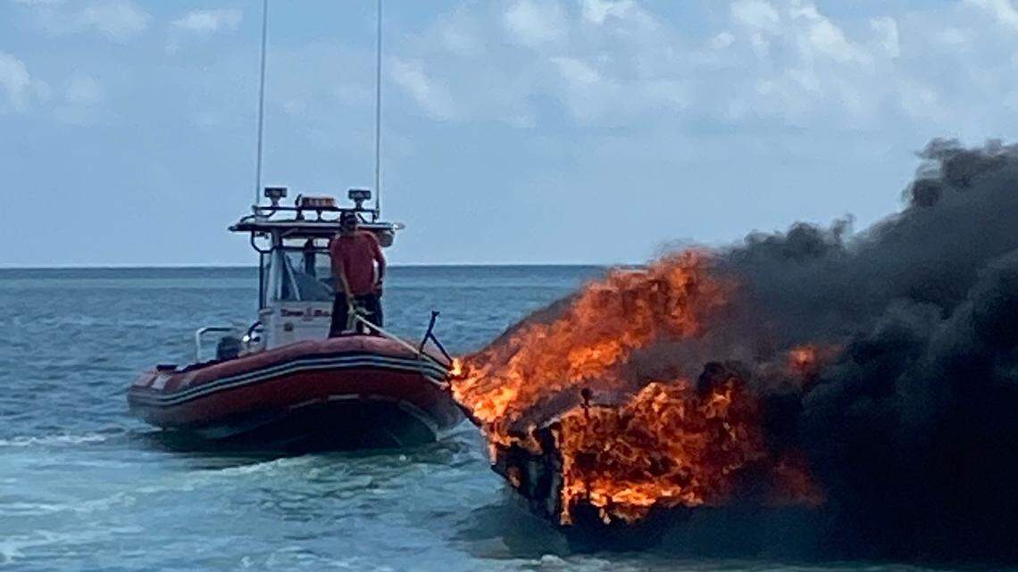 A fire destroyed a 26-foot boat in the vicinity of Whale Harbor Channel, Islamorada Oct. 13.