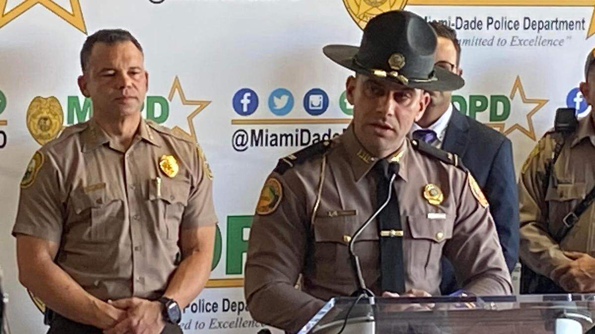 Florida Highway Patrol Lt. Alejandro Camacho speaks to reporters from Miami-Dade County Police Department’s headquarters in Doral on Friday, Jan. 13, 2022, about an increased law enforcement presence to patrol for reckless ATV, dirt bike and motorcycle riders over the Martin Luther King Jr. holiday weekend.