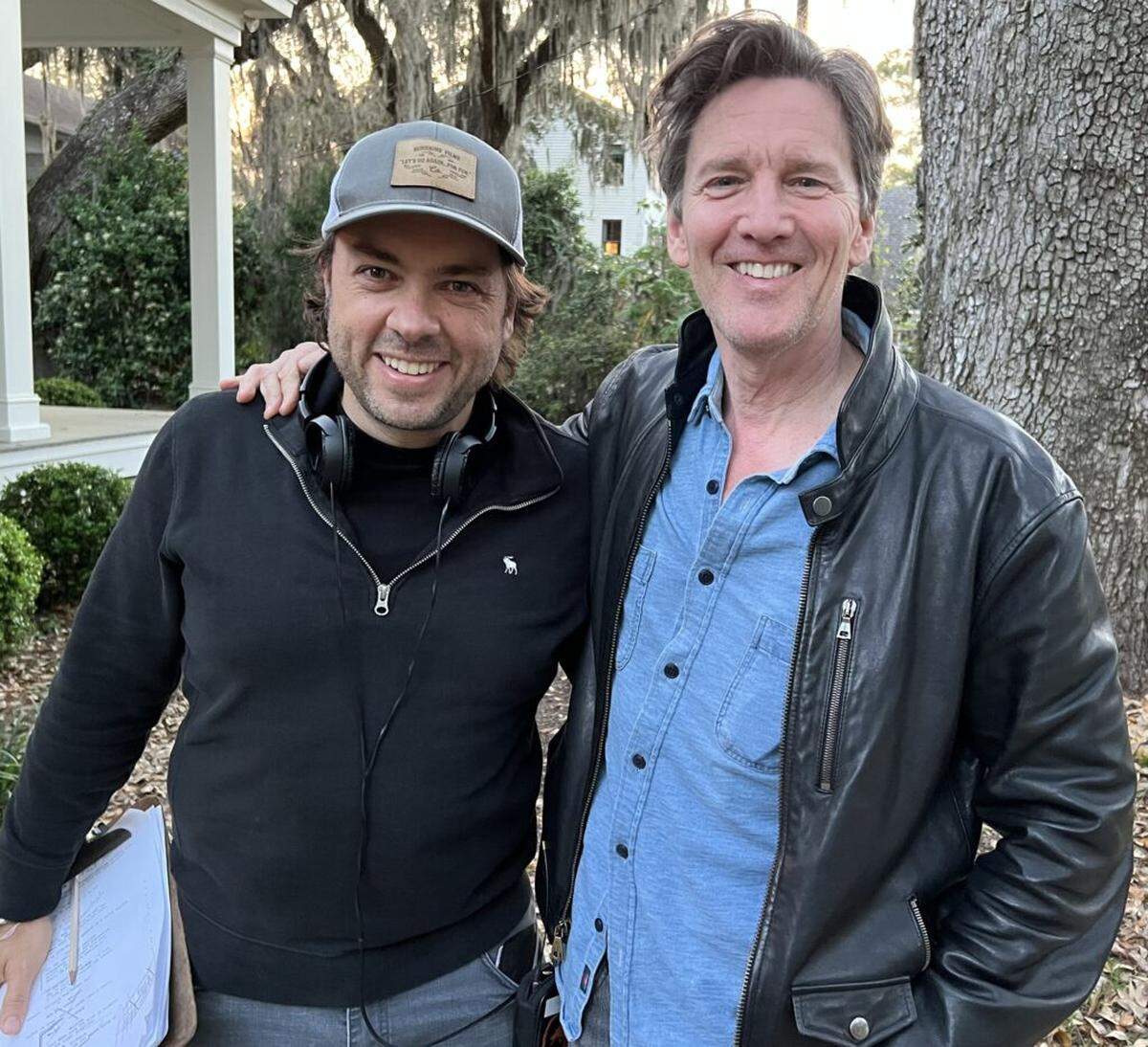 Damian Romay and actor Andrew McCarthy on the set of “Isle of Hope.” 
