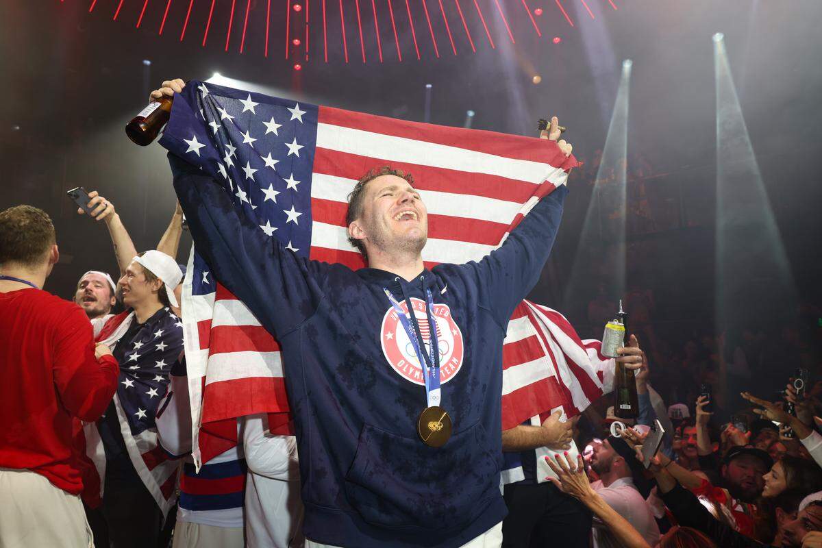 MIAMI, FLORIDA - FEBRUARY 23: Matthew Tkachuk attends a celebration of the USA Men's Hockey Team's Olympic Gold at E11EVEN Miami on February 23, 2026 in Miami, Florida.  (Photo by Alexander Tamargo/Getty Images for E11EVEN Miami)