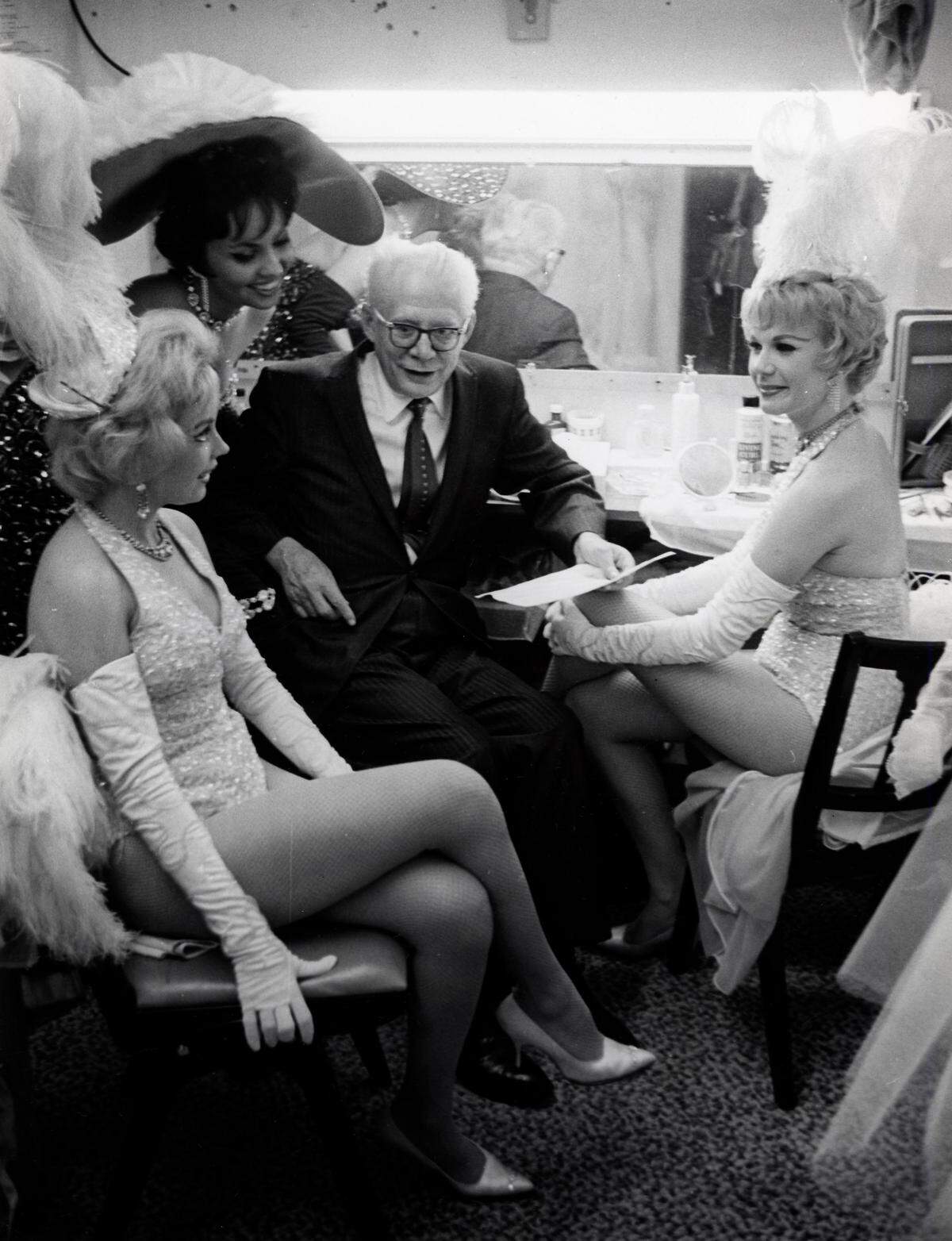 Lou Walters, owner of the Latin Quarter, with some of his dancers at his nightclub on Miami Beach’s Palm Island in the 1940s and ’50s.