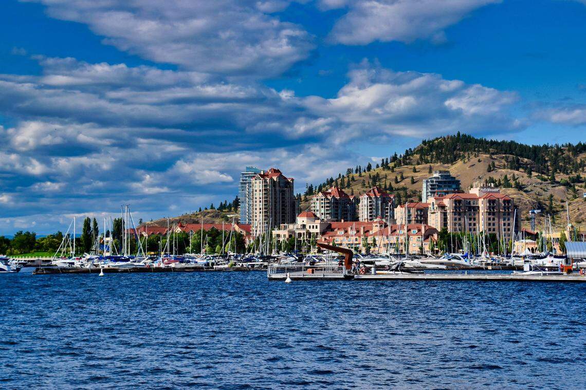Kelowna, British Colombia, as seen from the water.