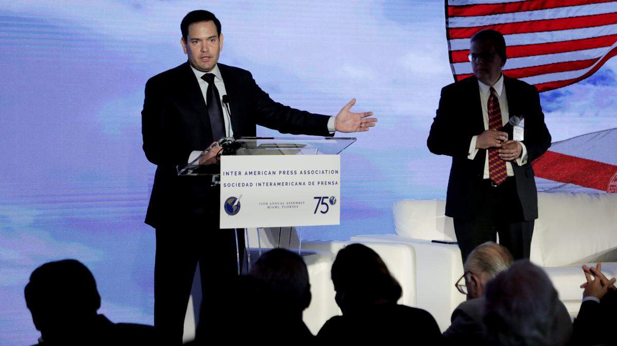 Republican Senator Marco Rubio speaks at the Inter American Press Association gathered at the Biltmore Hotel in Coral Gables