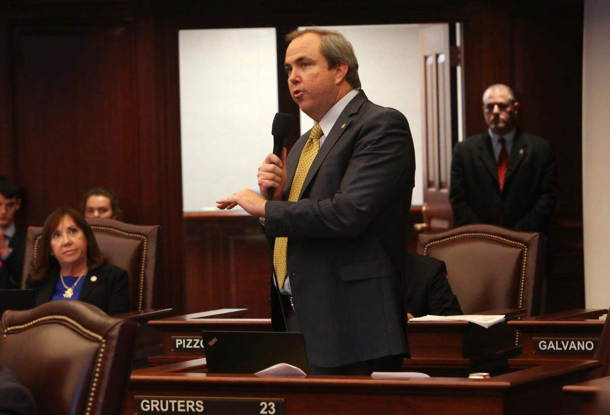Sen. Joe Gruters, R-Sarasota, answers questions about his sanctuary cities bill before the Senate passed it Thursday, May 2, 2019.