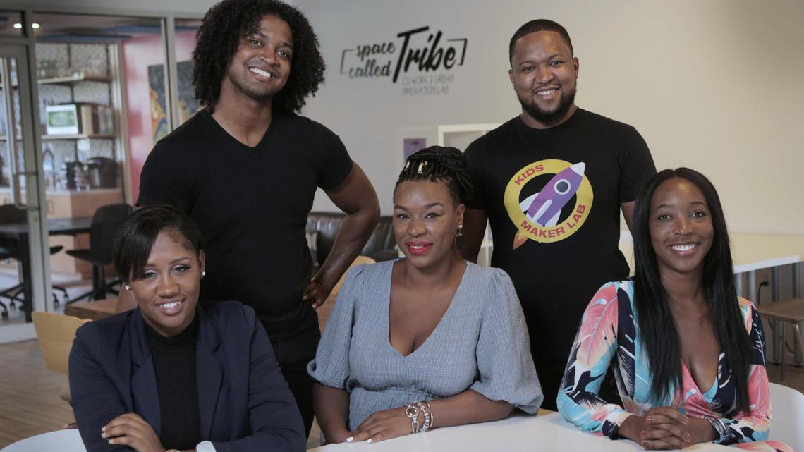 Miami, Florida, September 16, 2020- Left to right, Rishielle Giscombe, Founder and CEO of Glamo, Evan Leaphart, Founder of Kiddie Kredit, Samella Watson, Founder and CEO of Sebiya, Andre Kay, Co-founder of Kids Maker Lab and Kamilah Harris, Owner of Mother Earth Diaper Service.