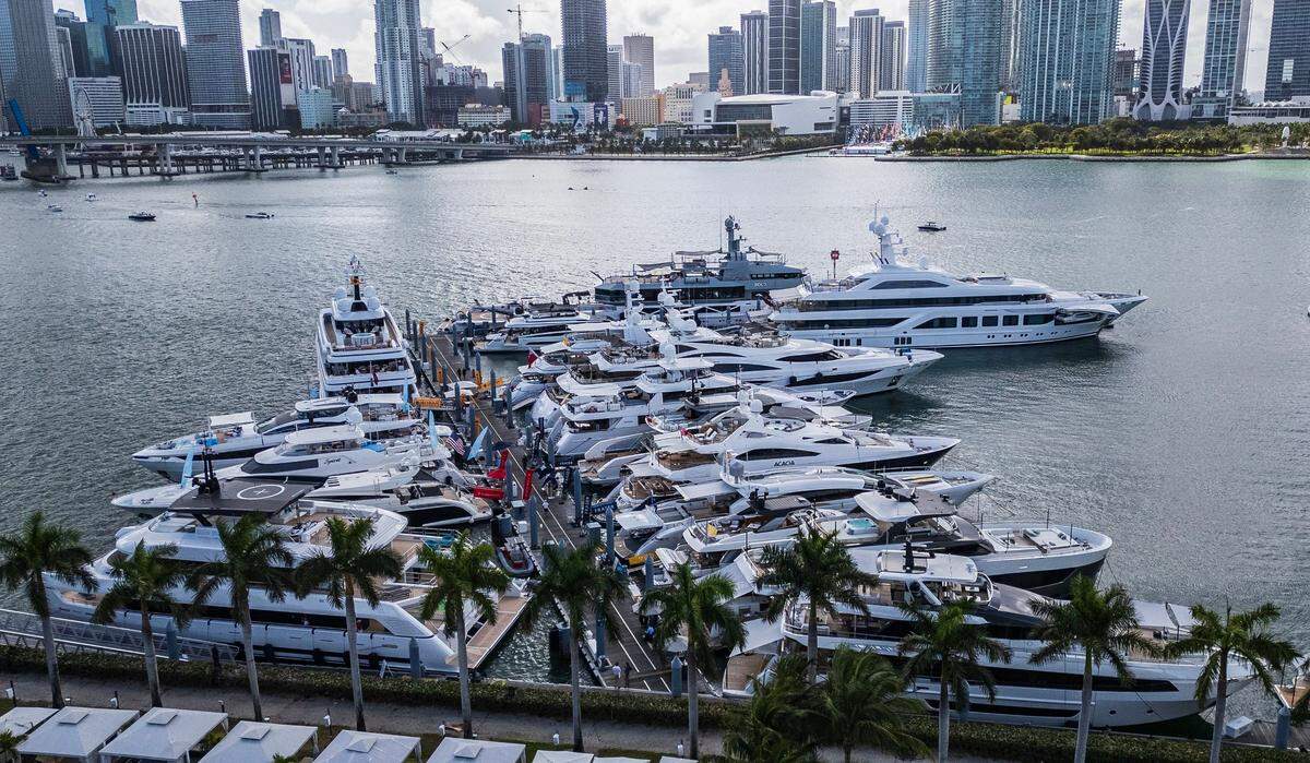 View of Yatchs at the IGY Yacht Haven Grande Miami, location during the opening day of the 2025 Discover Boating Miami International Boat Show, on Wednesday, Feb. 12, 2025.