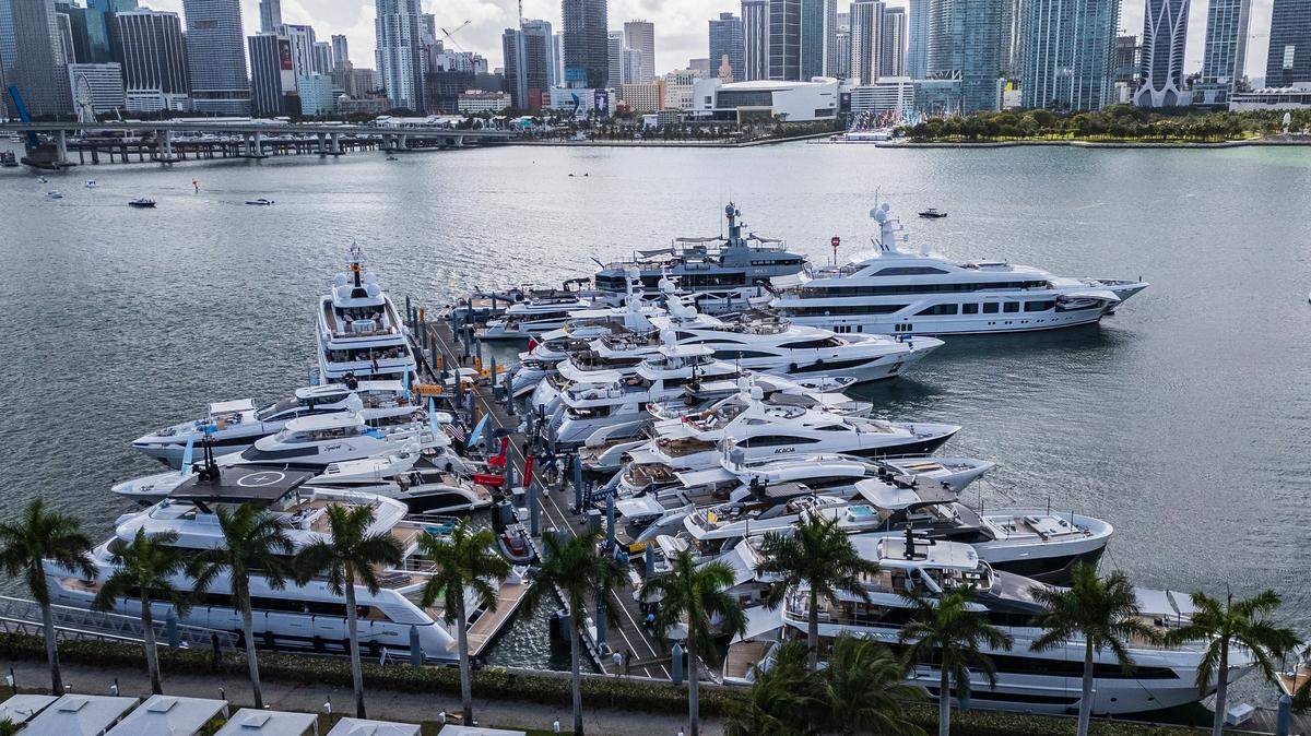 View of Yatchs at the IGY Yacht Haven Grande Miami, location during the opening day of the 2025 Discover Boating Miami International Boat Show, on Wednesday, Feb. 12, 2025.