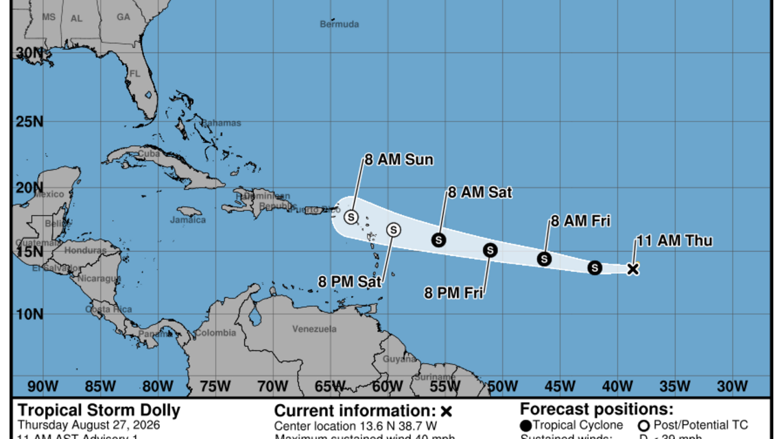 Newly formed Tropical Storm Dolly could bring rain to Caribbean after it weakens