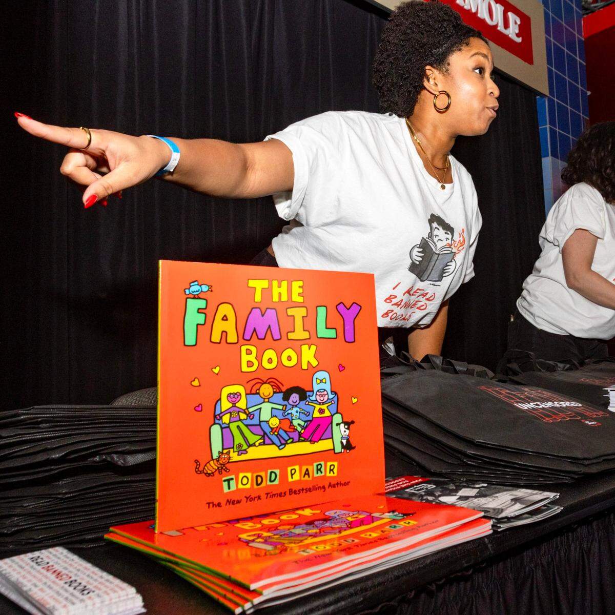 Todd Parr’s ‘The Family Book’ was one of four banned books handed out during the Pink concert Tuesday night, Nov. 14, 2023, at the Kaseya Center in downtown Miami. Pink, working with PEN America and Books & Books, gave away 1,000 books.