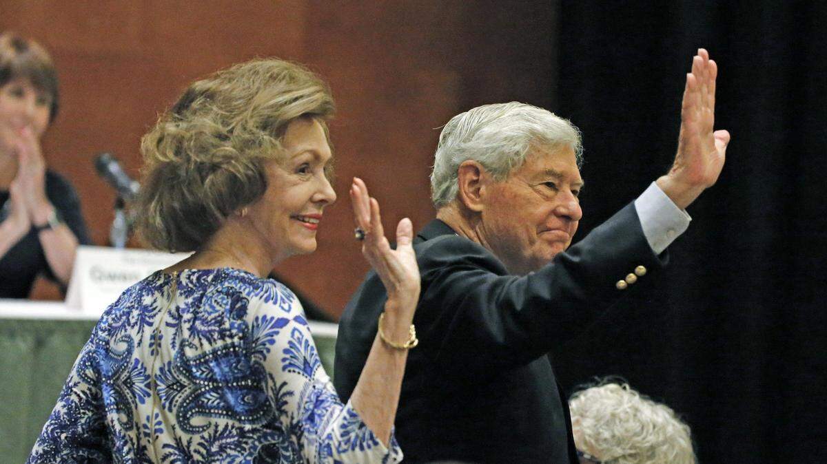 Former Florida First Lady Adele Graham and ex-Senator and Florida Governor Bob Graham in the audience as the Democratic Progressive Caucus of Florida host a Gubernatorial Candidate Forum as part of the Florida Democratic Party’s annual fundraiser at the Diplomat Beach Resort in Hollywood on Saturday, June 17, 2017.