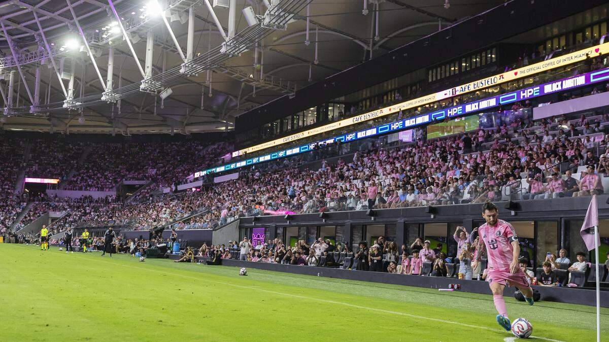 Inter Miami CF forward Lionel Messi (10) takes a corner kick against Austin FC in the first half of their MLS match at Nu Stadium in Miami Freedom Park on Saturday, April 4, 2026, in Miami, Fla.