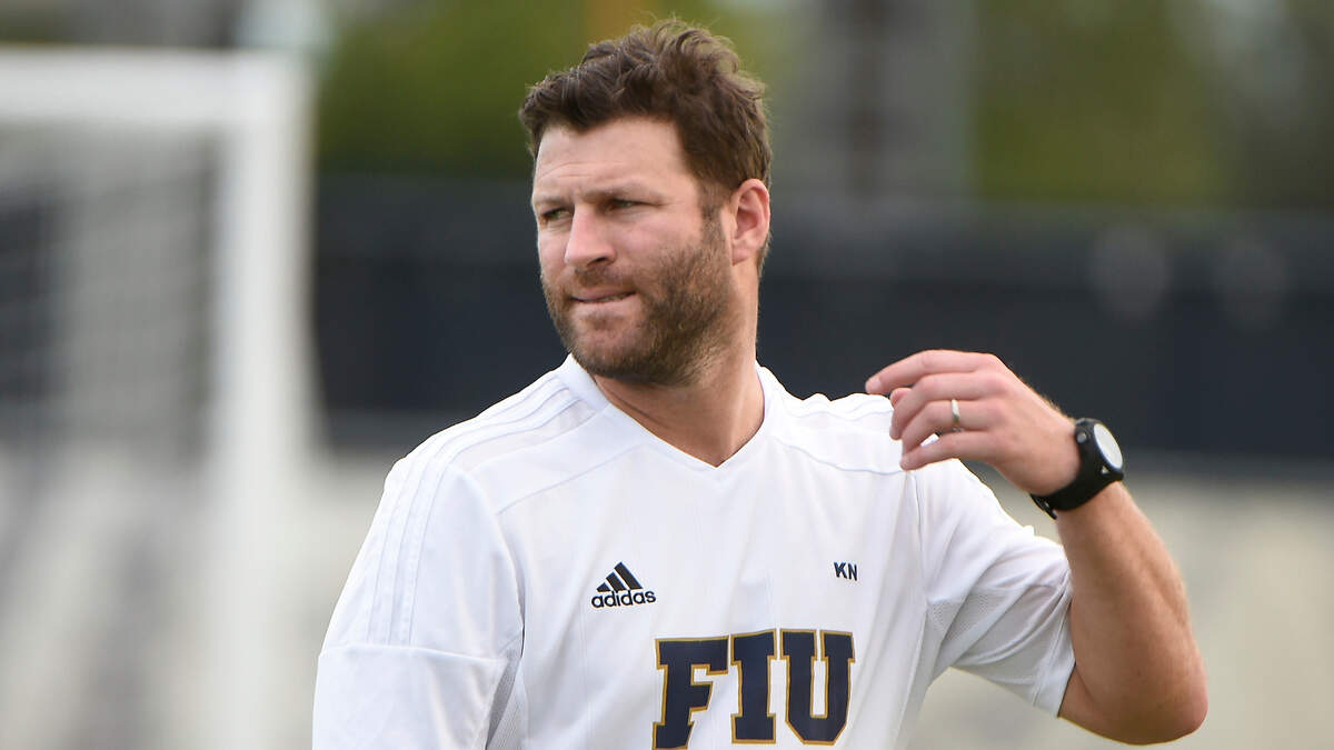 Florida International University men’s soccer Head Coach Kevin Nylen before the game against the New Jersey Institute of Technology. The game was tied 2-2 on September 1, 2017 at Miami, Florida.