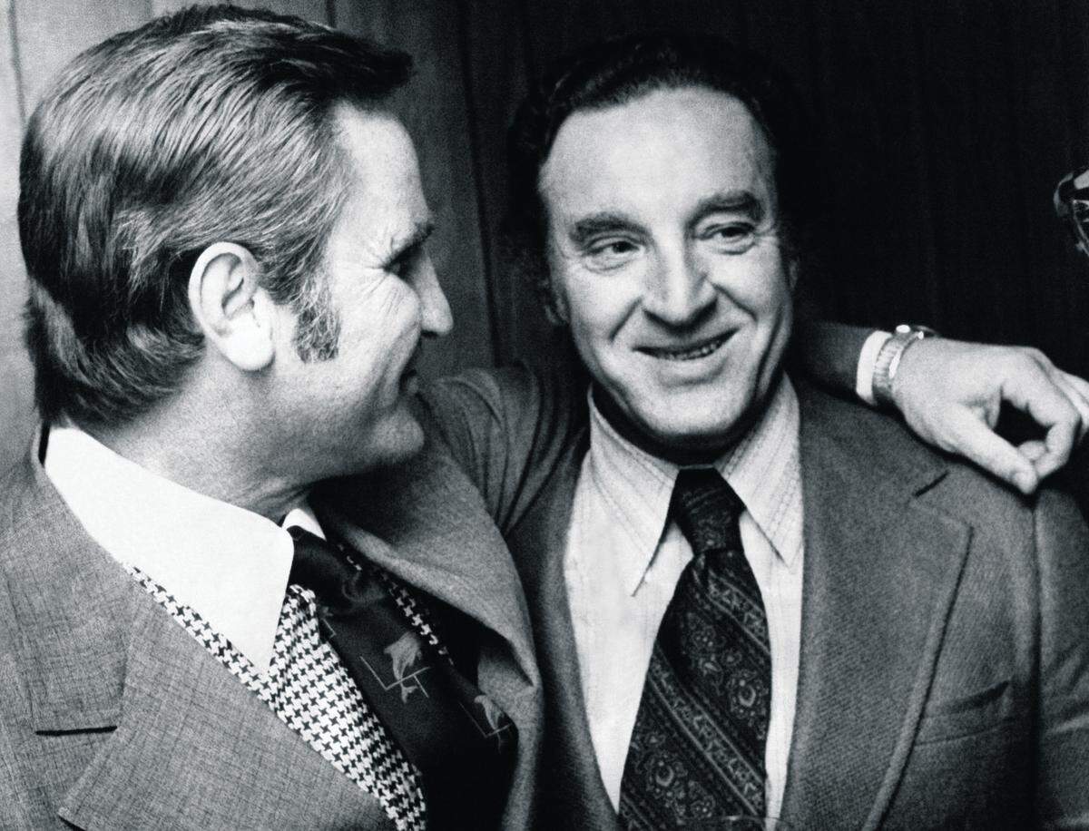Miami Dolphins coach Don Shula, left, with Joe Thomas. As Dolphins director of player personnel in 1966-71, Thomas signed five future Hall of Famers among the treasure trove of talent Shula inherited when he joined the Dolphins in 1970.