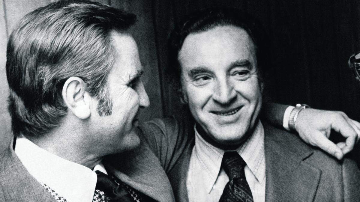 Miami Dolphins coach Don Shula, left, with Joe Thomas. As Dolphins director of player personnel in 1966-71, Thomas signed five future Hall of Famers among the treasure trove of talent Shula inherited when he joined the Dolphins in 1970.