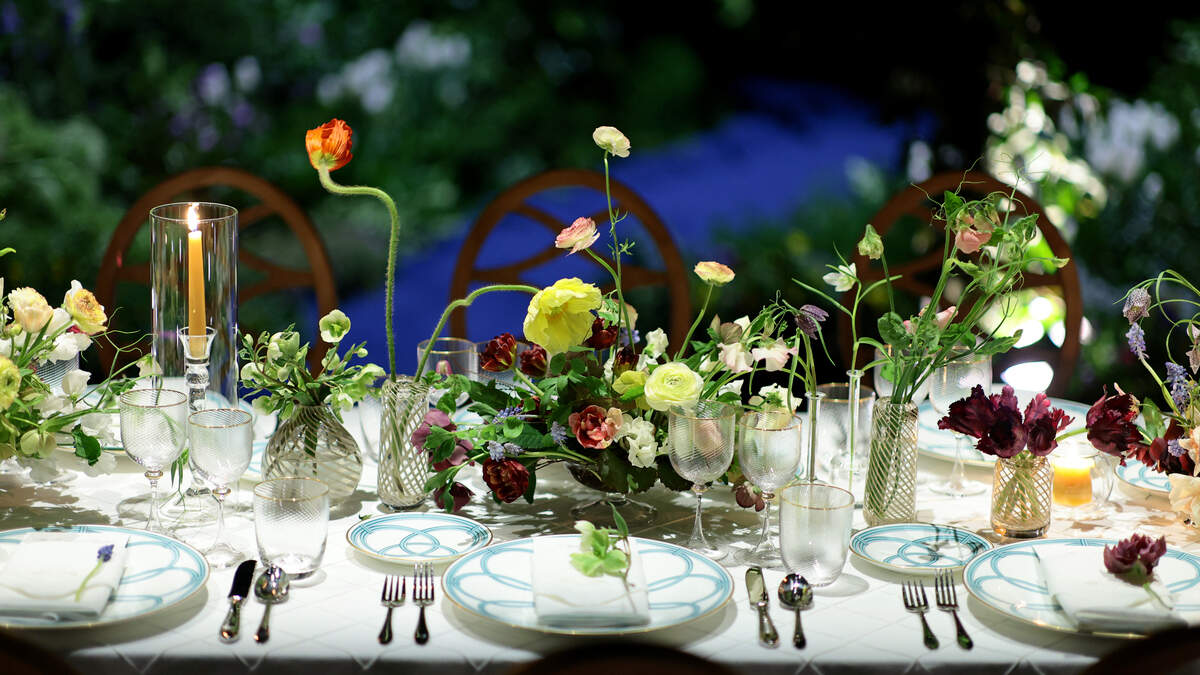 A view of table settings as Tiffany & Co. celebrates the launch of Blue Book 2026: Hidden Garden at Park Avenue Armory on April 16, 2026 in New York City.