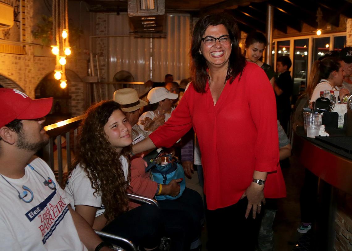 Zoraida Barreiro, running to replace her husband, Bruno Barreiro, as the commissioner for Miami-Dade County's  District 5, arrives to Edukos restaurant in Miami to meet supporters on Tuesday, May 22, 2018. She finished second and won a slot in the two-person runoff to be held June 19.
