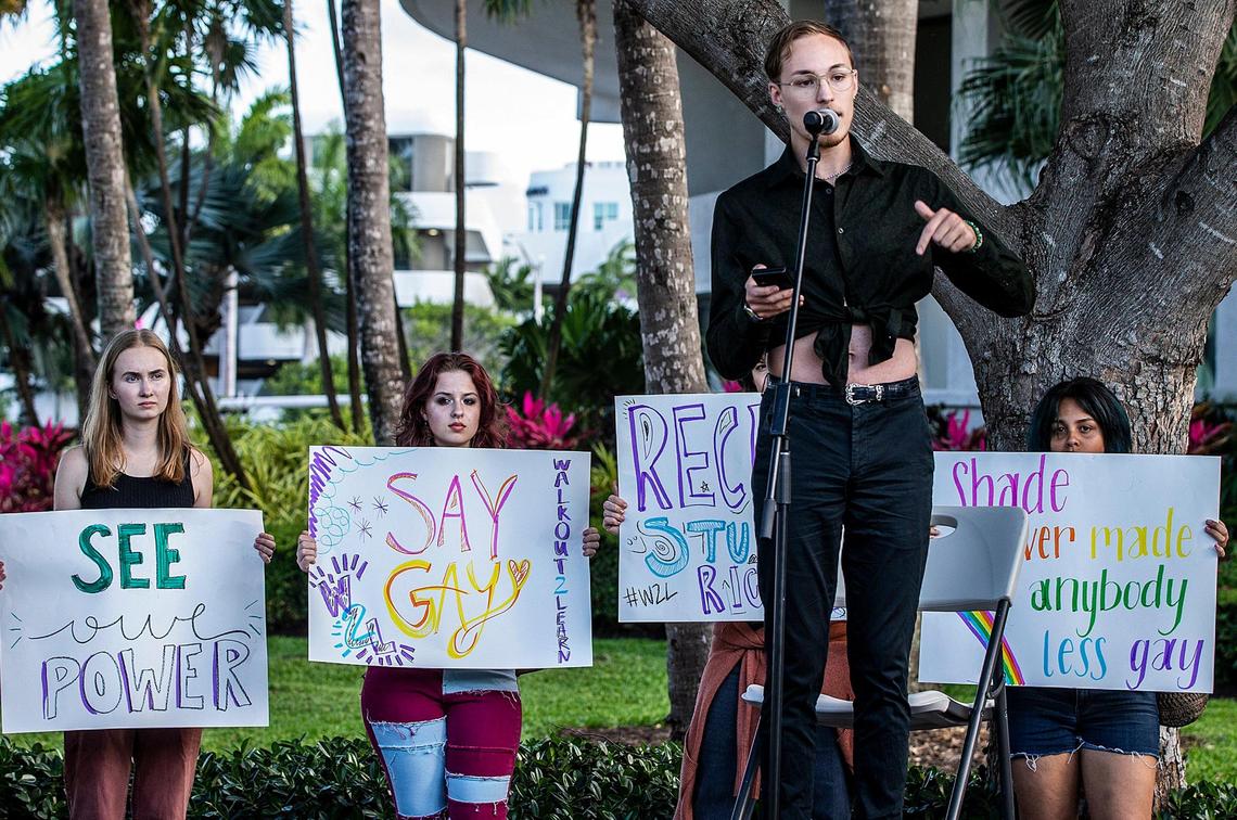 Maxx Fenning, president of Prism, an LGBT nonprofit organization in South Florida, joined a group of students during a rally in support of the Walking Out to Learn! Protest, in Miami Beach to protest again the many educational policies implemented by the State of Florida and to send a message Florida Governor Ron DeSantis, to their representatives—from school board to Senate, On Friday April 21, 2023.