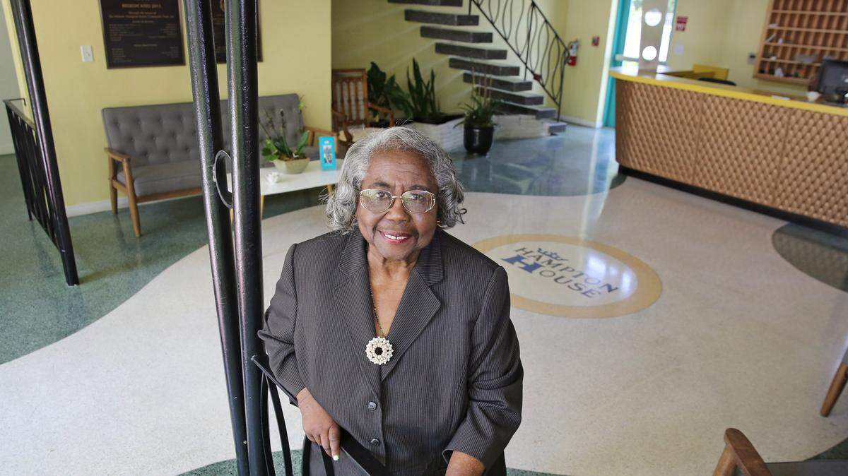 Historian and civil rights activist Enid Pinkney in the lobby of the historic Hampton House hotel in Brownsville, which she led the fight to save. Pinkney was the first African American president of Dade Heritage Trust, which recently received a $50,000 grant from the National Park Service to assess the neighborhood’s historic significance in the civil rights era.