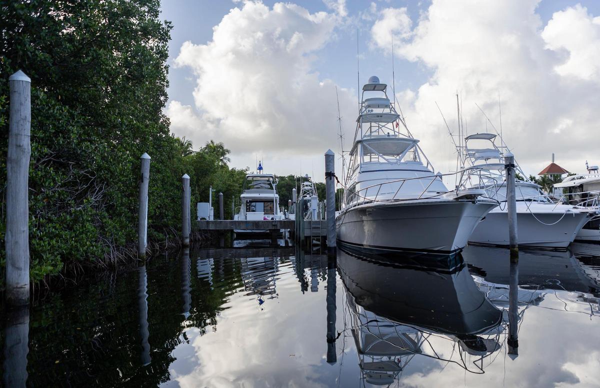 Vista del amarre del urbanizador Rishi Kapoor en el Cocoplum Yacht Club, el lunes 14 de agosto de 2023, en Coral Gables, Florida. Se desconoce la ubicación actual del yate de Kapoor.