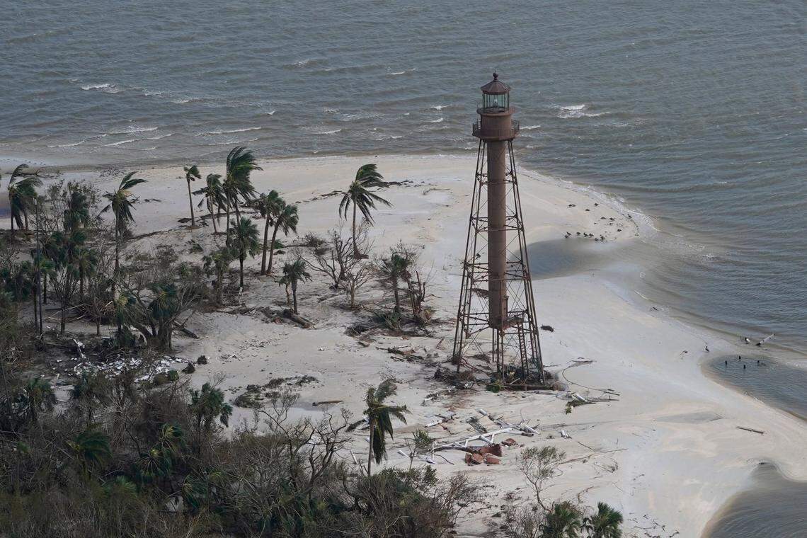 The Sanibel Island lighthouse is seen after Hurricane Ian, Thursday, Sept. 29, 2022.