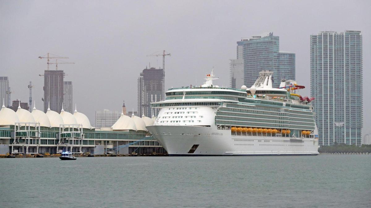 A cruise ship is seen docked at the Port of Miami on Wednesday, October 21, 2020.