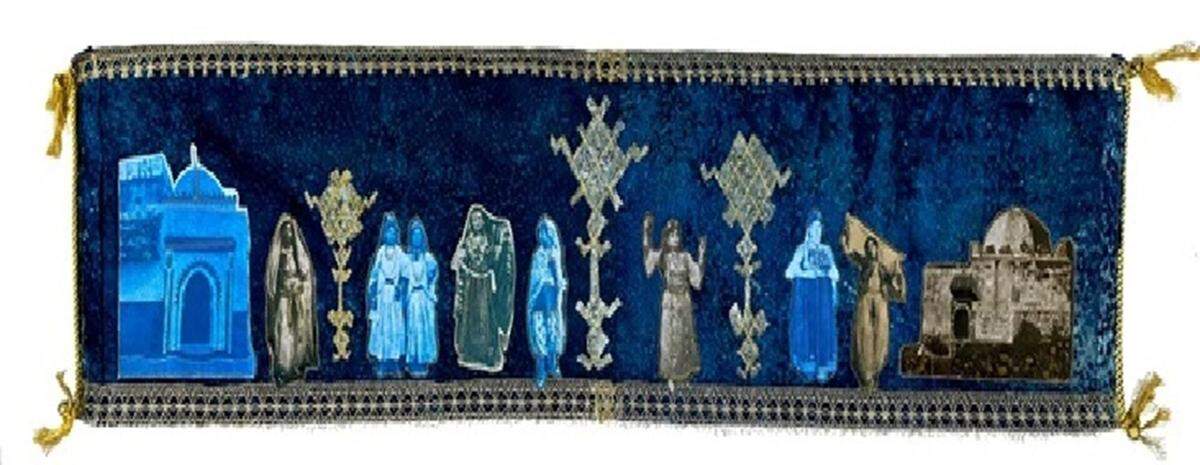 “Hilloulah to the West and to the East – A Prayer for Peace” references a 2020 trip to Morocco where artist Fruma Markowitz became aware of the friendships among women from different cultures. 