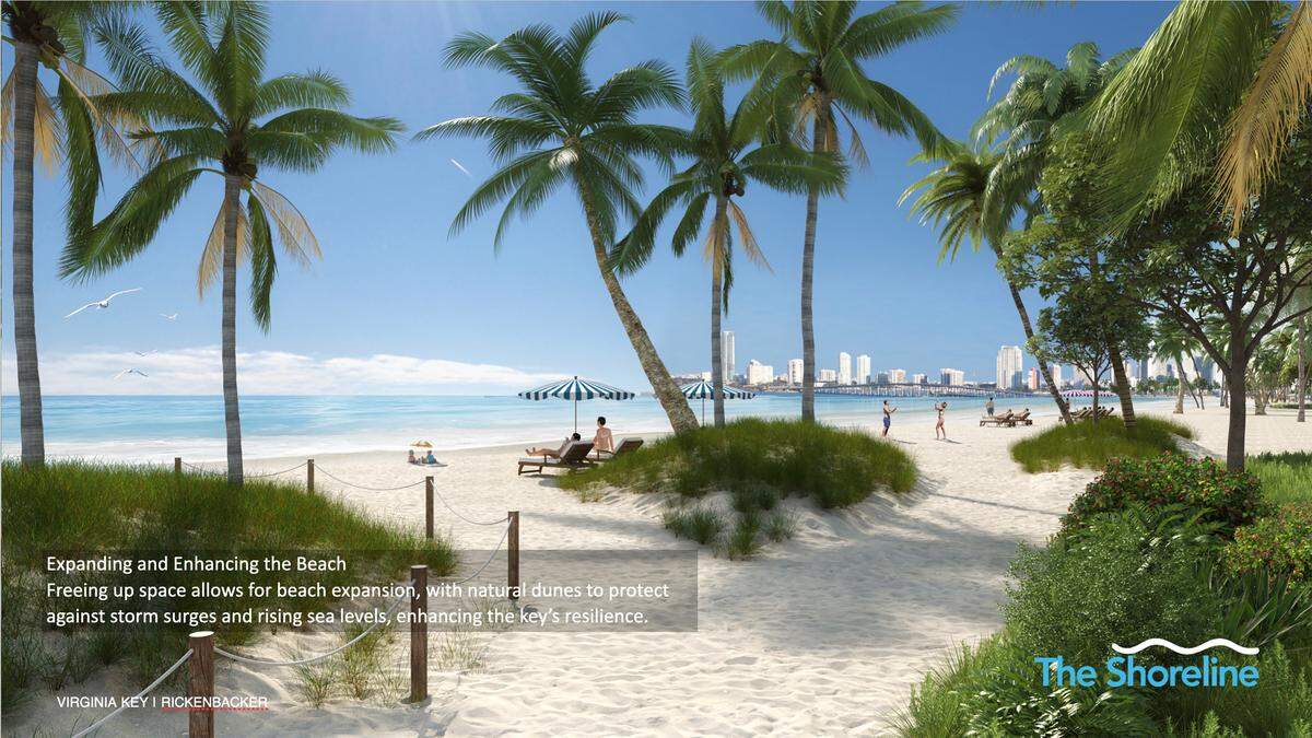 The Shoreline plan, championed by Miami-Dade Commissioner Raquel Regalado, would redesign the Rickenbacker Causeway on Virginia Key to add acres of new beach space by replacing surface lanes for cars and trucks with an express viaduct to Key Biscayne.
