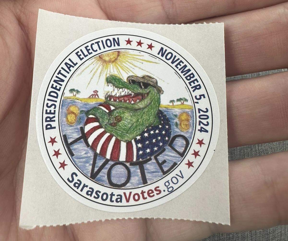 The Sarasota, Florida, “I Voted” sticker design for Nov. 5, 2024.