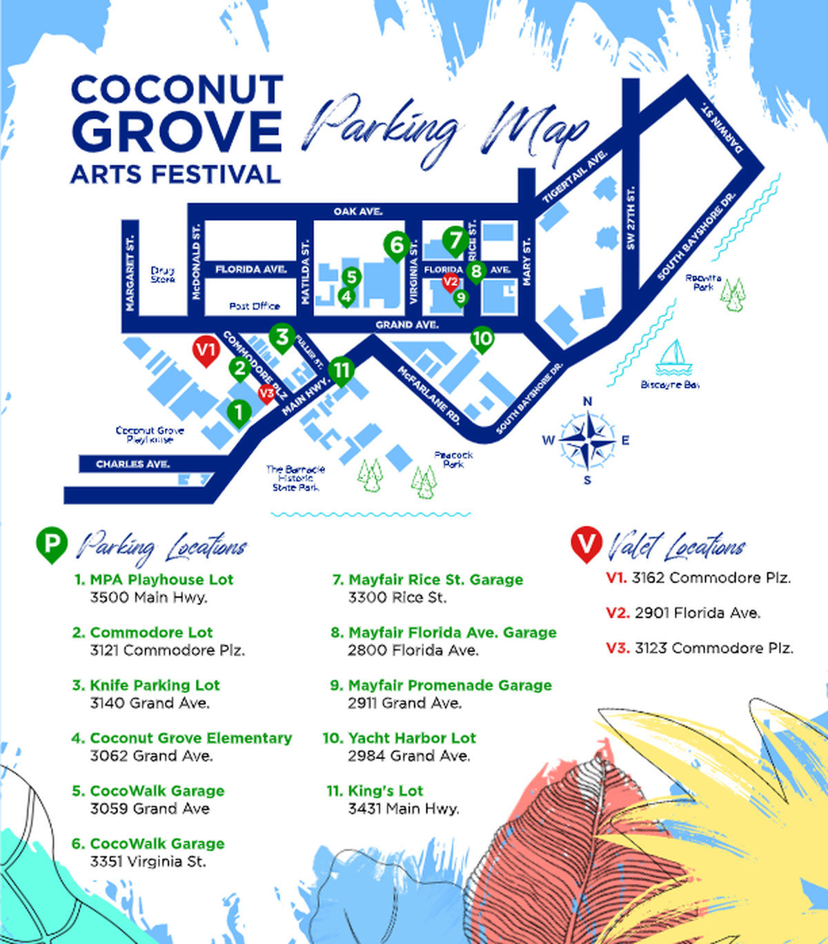 A map to the parking garages in Coconut Grove.