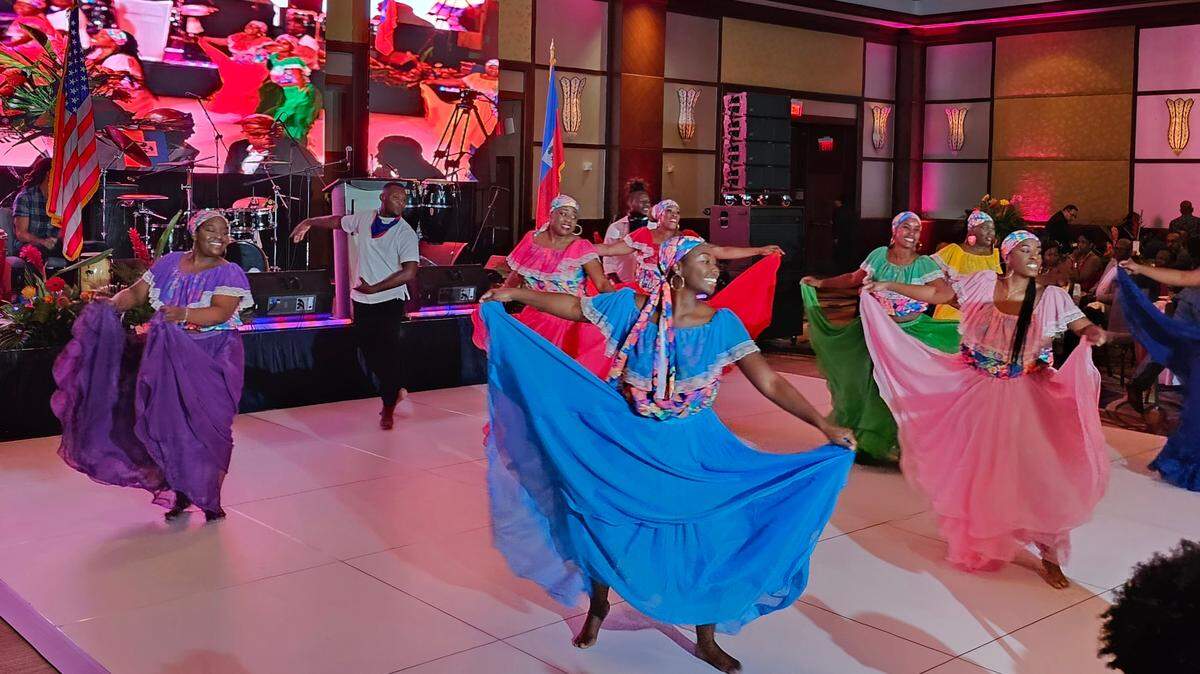 Haitian dancers perform at Haitian American Chanber of Commerce Haitian Heritage Month kickoff celebration at Intercontinental Hotel in downtown Miami on Sunday, April 30, 2023.