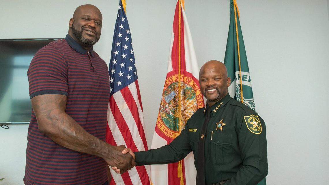 Shaquille O’Neal meets with Broward Sheriff Gregory Tony March 16, 2019.