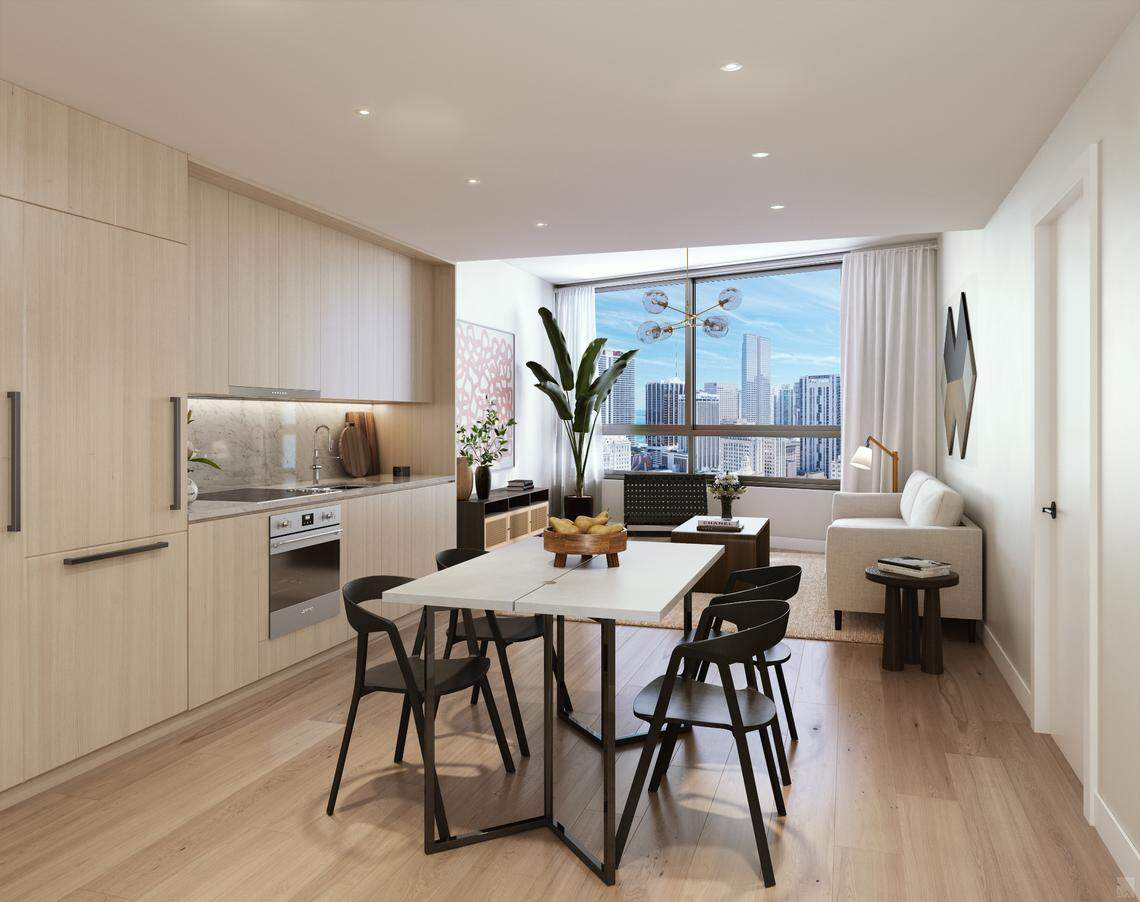Architectural rendering of the interior of one of the condos at the District 225 condo tower.