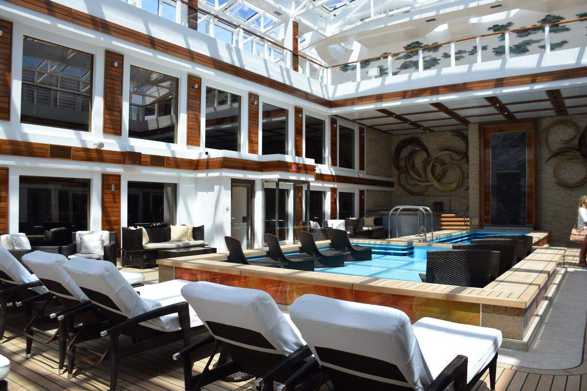 The private Haven courtyard on Norwegian Bliss includes 50 suites. Another 30 are located outside the complex.