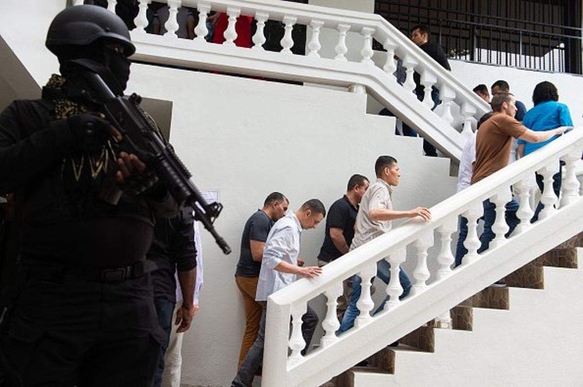 Colombian men accused of involvement in the assassination of former Haitian President Jovenel Moise attend for a hearing at the Court of Appeals in Port-au-Prince, Haiti, on June 16, 2025.      
