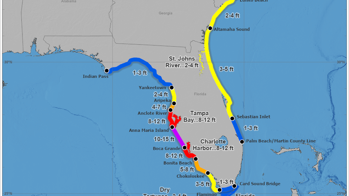 How much storm surge will Hurricane Milton bring to Florida? See the risk by area