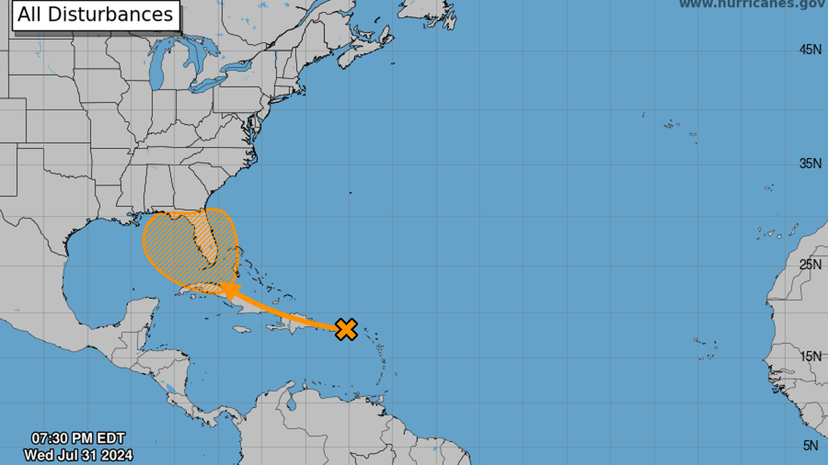 The tropical system still has a 60% chance of forming into a tropical depression in the next seven days.