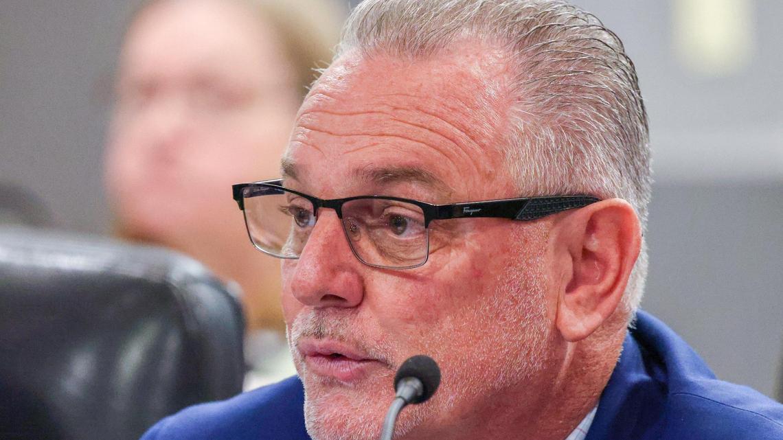 Broward County Public Schools Superintendent Peter Licata speaks about closing some schools inside the Kathleen C. Wright Building on Wednesday, March 20, 2024, in Fort Lauderdale, Florida. Licata announced his retirement for health reasons inside the same building on Tuesday, April 16, 2024 during School Board meeting.