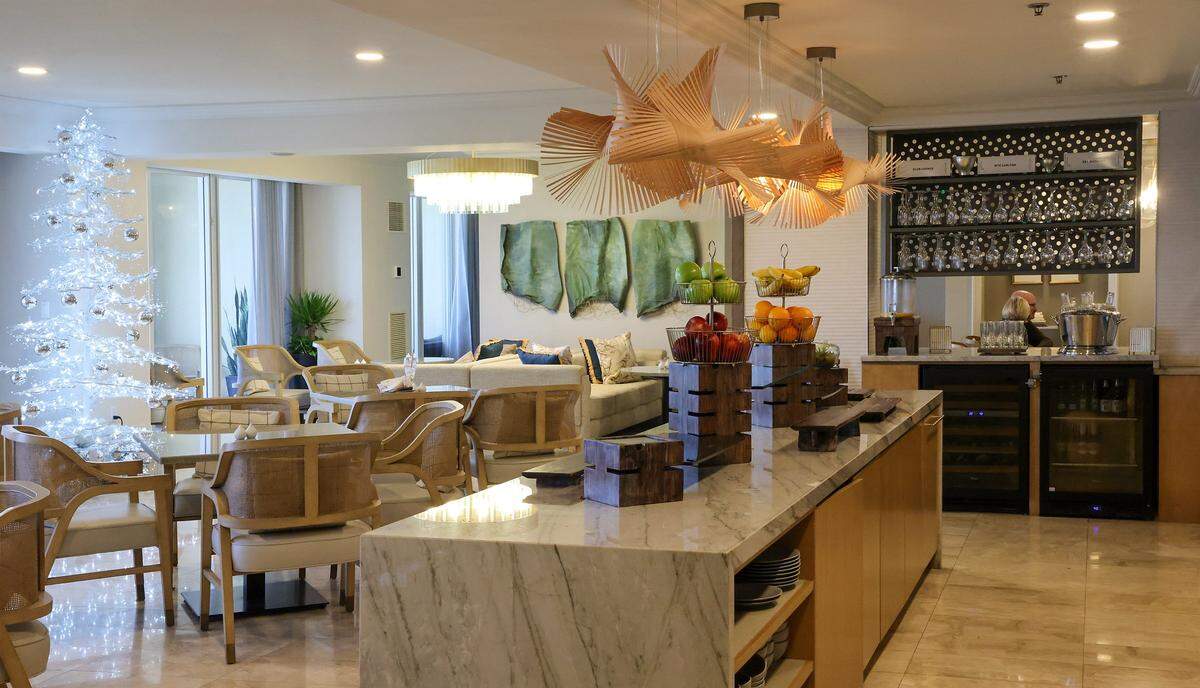 The new ninth-flootfloor lounge offers new decor, fixtures, and lounging areas for guests as the luxury hotel reopened after undergoing several months of renovations on Tuesday, December 16, 2025, in Key Biscayne, Florida.
