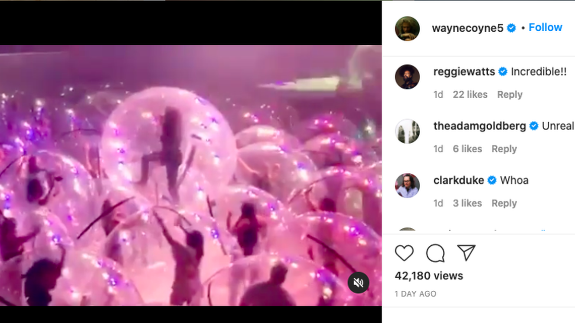 The Flaming Lips performed part of a concert Monday with the band and attendees in individual bubbles.