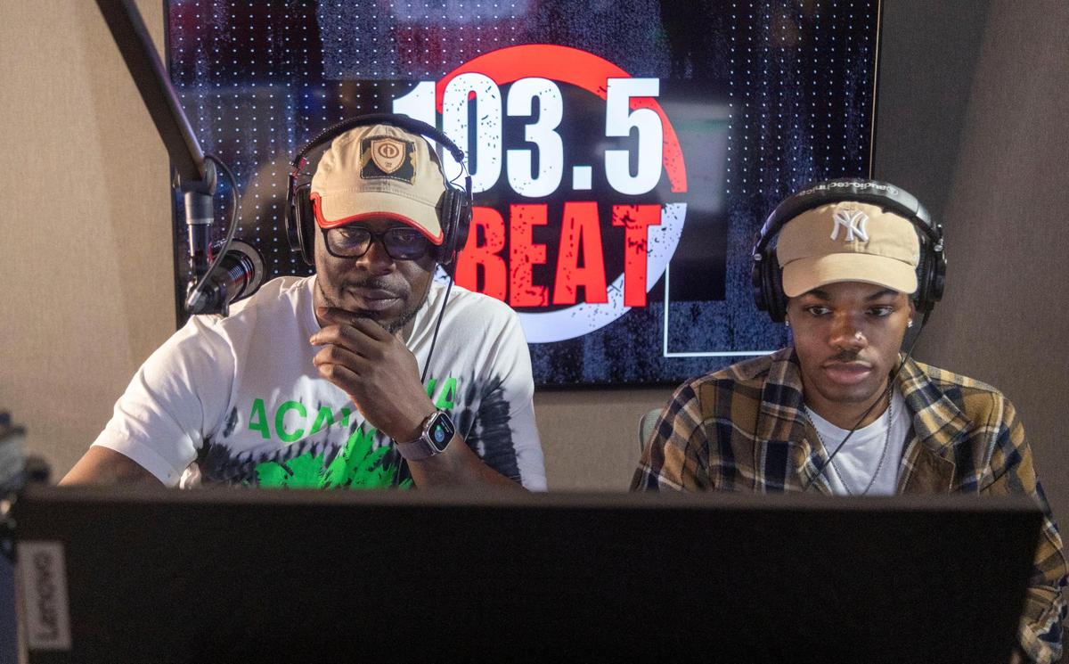 Papa Keith (left) and Producer Kirk Gaines recording in the studio at 103.5 The Beat.