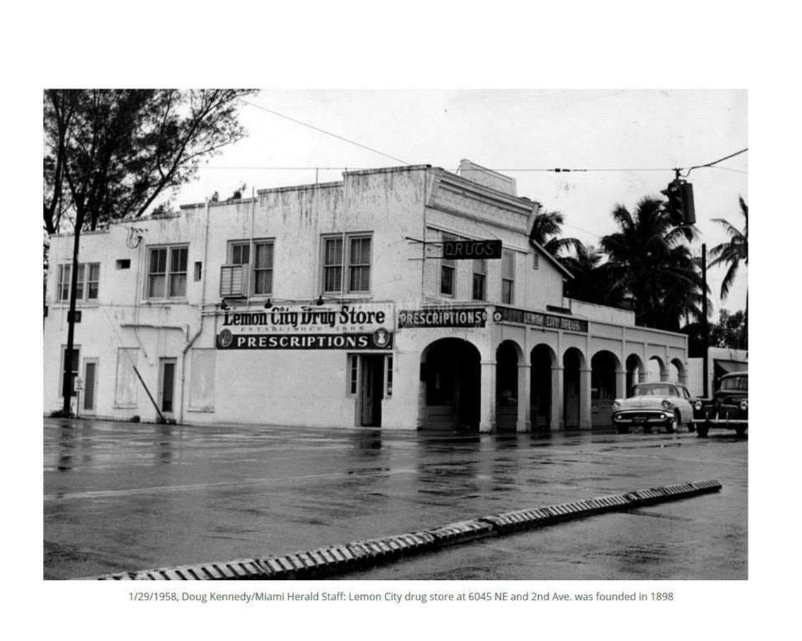 The DuPuis medical office and Lemon City Drug Store building in Miami as photographed in 1958.