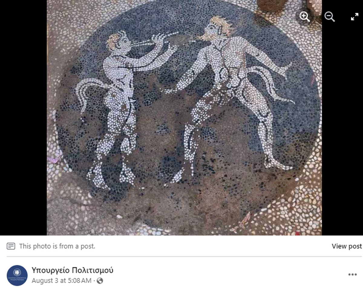 The satyr mosaic was incredibly well preserved and showed a younger satyr playing an instrument for an older satyr to dance, officials said.